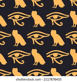 Ancient Egypt seamless pattern. Classic elements of Egypt. Symbol of the ancient Egyptians. Vector seamless pattern on the Ancient Egypt theme.  seamless pattern of symbols and signs of Egypt icons 