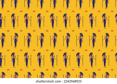 Ancient Egypt seamless pattern. Hieroglyphic carvings on the exterior walls of an ancient egyptian pattern. Ancient Egypt murals. Grunge Egypt seamless background. Egyptian gods and pharaohs pattern