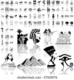 Ancient egypt set of black sketch. Part 1. Isolated groups and layers.