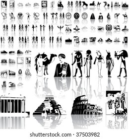 Ancient egypt set of black sketch. Part 2. Isolated groups and layers.