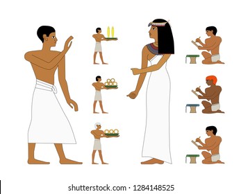 Ancient Egypt set of illustration, noblewoman and trader. Egypt murals, Ancient Egypt people, people of the Nyle