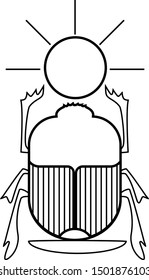 Ancient Egypt simbol, amulet scarab beetles. dung beetle. Scarabaeus line art . isolated Vector illustration. Template background 