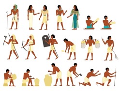 Antike Eyptgesellschaft Mit Isolierten Figuren Von Pharaoslaven Und Priestern Mit Instrumenten Der ArbeitsVektorgrafik