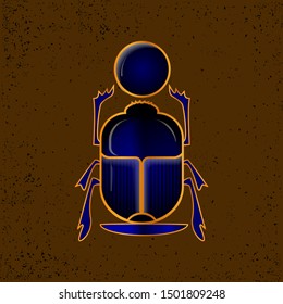 Ancient Egypt symbol, amulet scarab beetles. dung beetle. Scarabaeus. Vector illustration. yellow background with grunge texture