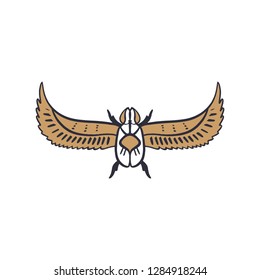 Ancient Egypt symbol, beetle. Element, outline image, line art insect. Pattern flash tattoo. Good for apps and web icon, t-shirt design, bag, phone case and more