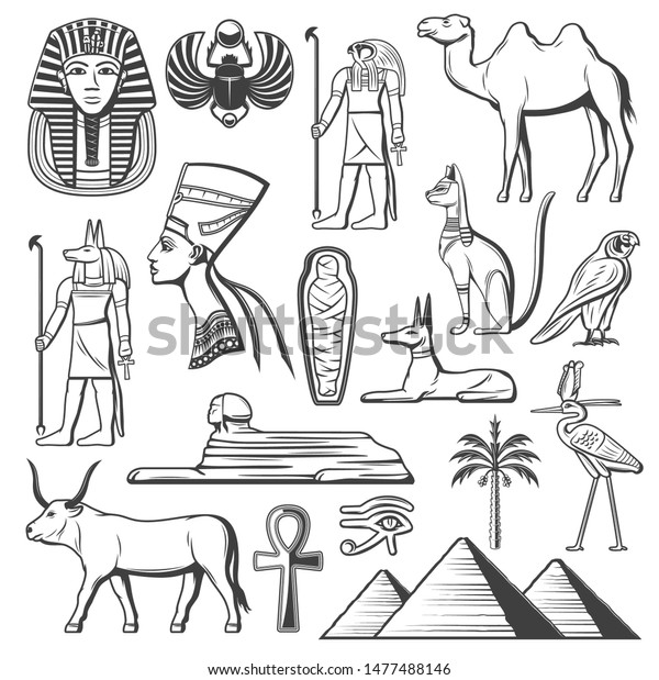 Ancient Egypt Symbols Egyptian Religion Culture Stock Vector