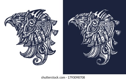 Ancient Egypt tattoo and t-shirt design. Horus god, eye of Ra, symbol of ancient civilization. Black and white vector graphics 