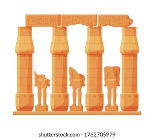 Ancient Egypt Temple Stone Columns or Pillars, Symbol of Egypt Flat Style Vector Illustration on White Background