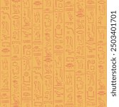 Ancient Egypt. Vintage seamless pattern with Egyptian hieroglyph symbols. Retro vector repeating illustration.