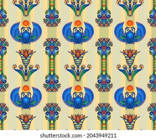 Ancient Egypt. Vintage seamless pattern with Egyptian symbols. Retro hand drawn vector repeating illustration.