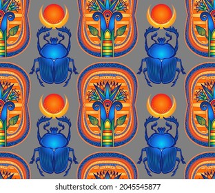 Ancient Egypt. Vintage seamless pattern with Egyptian symbols. Retro hand drawn vector repeating illustration.