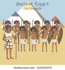 Ancient Egyptian Army Of Old Kingdom, Vector  Cartoon Illustration Of Military History