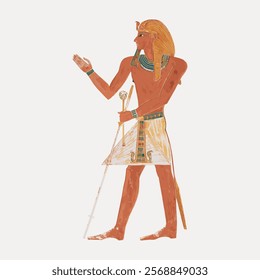 Ancient Egyptian art depicting a male figure, possibly a pharaoh. Egyptian art often features pharaohs and male figures in historical contexts. Vintage illustration isolated, vector.