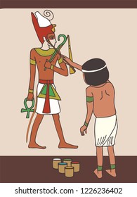 ancient egyptian artist at work, vector cartoon illustration of art history