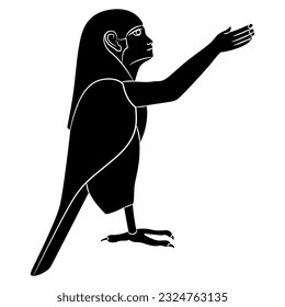 Ancient Egyptian Ba Bird. Sacred symbol of human soul. Black and white negative silhouette.