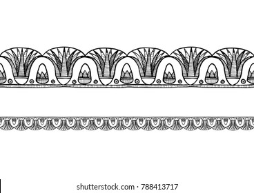 Ancient  Egyptian Border Ornament With Lotus. Horizontal Seamless Pattern. 