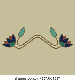 Ancient Egyptian design. Beautiful border with blooming branches of lotus flower. Floral vignette. Ethnic botanical decorative element.