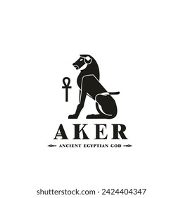 Ancient egyptian god aker silhouette, middle east god Logo