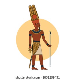 The ancient Egyptian god Amon-ra in colored isolated vector illustration. EPS 10.