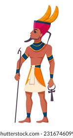 Ilustración vectorial plana del antiguo dios egipcio Amun. Deity of Egypt air and sun aislado en un fondo blanco. Carácter mitológico antiguo de la historia, persona religiosa.