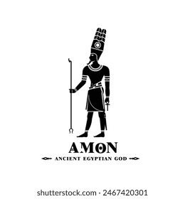 Ancient egyptian god amun silhouette. middle east protector with crown and scepter