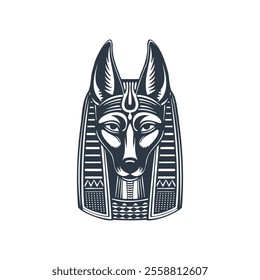 Ancient Egyptian god Anubis. Deity with a dog's head. Monochrome illustration.