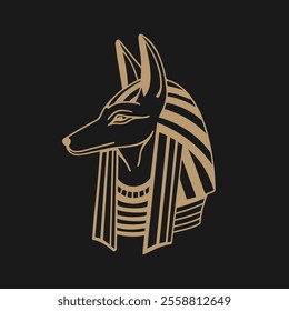 Ancient Egyptian god Anubis. Deity with a dog's head. God of death. Monochrome illustration.