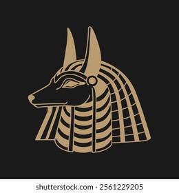 Ancient Egyptian god Anubis. Deity with a dogs head. God of death. Monochrome illustration.