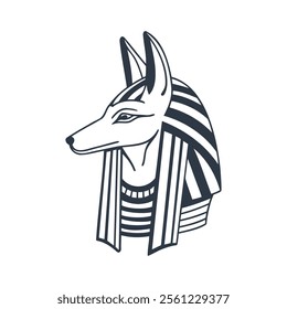 Ancient Egyptian god Anubis. Deity with a dog's head. God of death. Monochrome illustration.