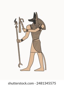 El antiguo dios egipcio Anubis. Dios de los rituales funerarios y la momificación en el Antiguo Egipto. Deidad con cabeza de lobo-chacal. Carácter mítico del mundo antiguo, el dios del más allá en pleno crecimiento.