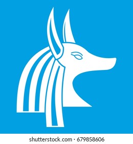 Ancient egyptian god Anubis icon white isolated on blue background vector illustration
