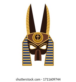 Ancient egyptian god Anubis mask colored icon. Inpu jackal head print. Divinity of death, mummification and underworld from old Egypt religion.