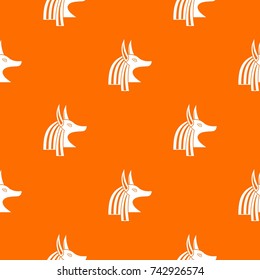 Ancient egyptian god Anubis pattern repeat seamless in orange color for any design. Vector geometric illustration