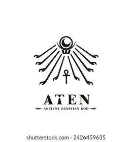 Ancient egyptian god aten silhouette, middle east god Logo	