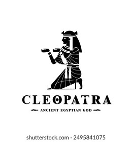 Ancient egyptian god cleopatra silhouette, middle east god Logo. Queen of the Kingdom of Egypt