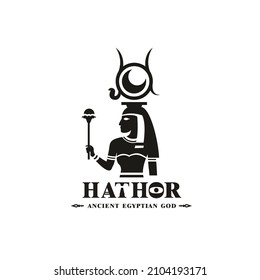 Ancient egyptian god hathor silhouette. middle east beauty queen with crown and sun , middle east god Logo design