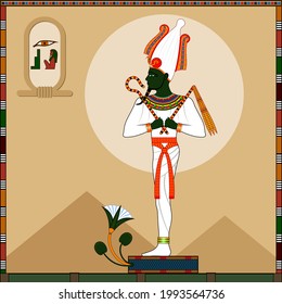 The ancient Egyptian god of life, vegetation, afterlife Osiris. Vector illustration.