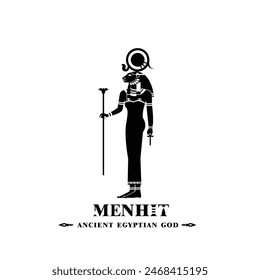 Ancient egyptian god menhit silhouette, middle east god Logo