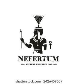 Ancient egyptian god nefertum silhouette, middle east god Logo	