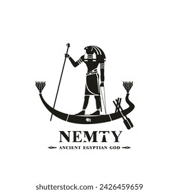 Ancient egyptian god nemty silhouette, middle east god Logo	