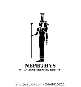 Ancient egyptian god nephthys silhouette, middle east god Logo