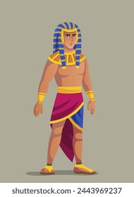 Der altägyptische Gott. Poster mit Charakter aus der ägyptischen Mythologie. Pharao König des alten Ägypten in traditionellen Kleidern. Tutanchamun oder Ramses. Design für Banner. Cartoon flache Vektorillustration