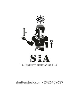 Ancient egyptian god sia silhouette, middle east god Logo	