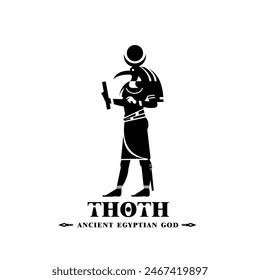 Ancient egyptian god thoth silhouette. king of middle east wisdom with crown and scepter
