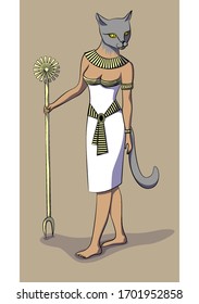 The ancient Egyptian goddess Bastet. Vector illustration