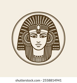 Ancient Egyptian goddess Cleopatra. Ruler of Ancient Egypt. Monochrome illustration.