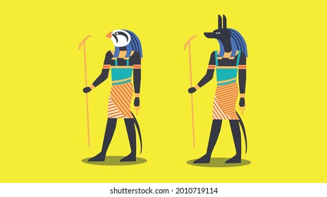 Ancient Egyptian Gods. Egyptian mummy symbol. Horus and Anubis. Flat Vector esp 10 illustrator.