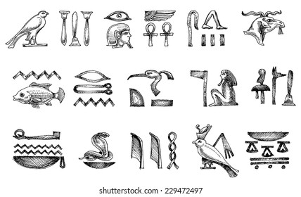 Ancient Egyptian hieroglyphs doodle set