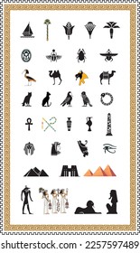 Ancient Egyptian hieroglyphs and symbols