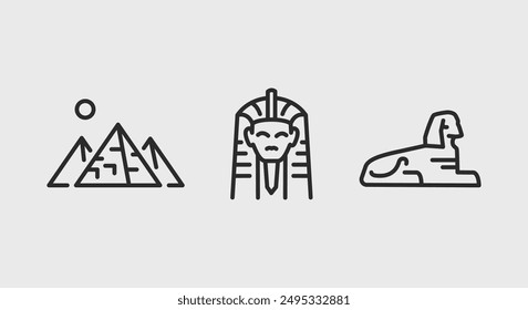 Ancient Egyptian landmarks icons. Ancient Egyptian landmarks trendy minimal icons set. Pyramids, Pharaoh, Sphinx icon. Design signs for web page, mobile app, packaging design. Vector illustration